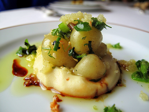 l'Arpège - Mousseline de celeri, pomme de terre primeur fumée au bois de chêne, couscous by Food Snob