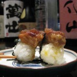 Foie gras sushi at Guilo Guilo by Meg Zimbeck