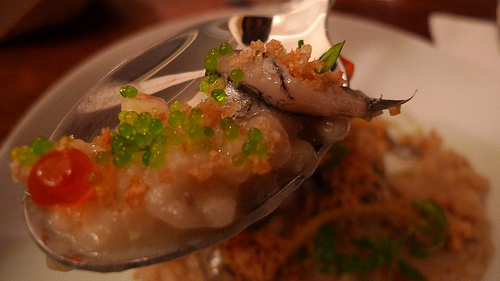 Barley risotto with anchovies and 2 kinds of fish eggs at Rino by Meg Zimbeck