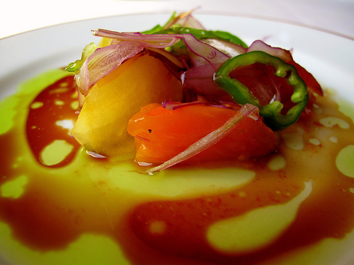 Salade de tomates et aux poivrons, huile de persil et soja at L'Arpege by Food Snob