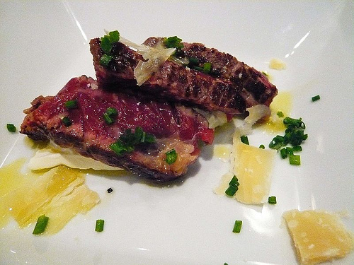 mi-cuit de boeuf, burrata et parmesan at Le Jeu de Quilles by Bruno Verjus of Food Intelligence