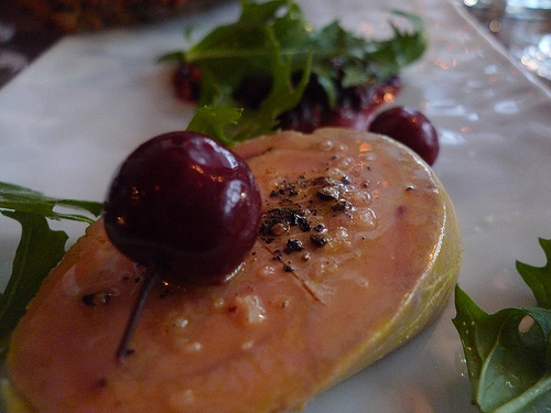 Foie gras torchon with boozy cherries at Frenchie by Barbra Austin