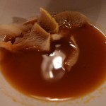 Deeply flavored fish soup with mushrooms at Bones restaurant