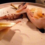 Squid, squid ink, onion petals, onion jam at Bones restaurant