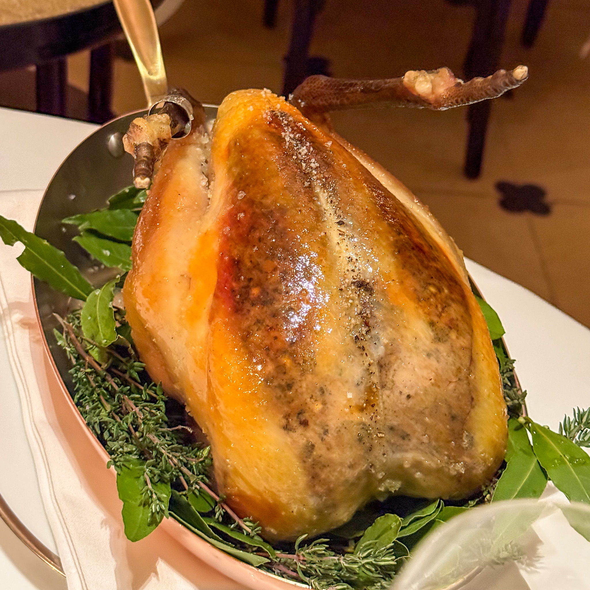 Bresse chicken rubbed with truffle butter at L'Ambroisie restaurant in Paris | PARIS BY MOUTH Bresse chicken rubbed with truffle butter at L'Ambroisie restaurant in Paris