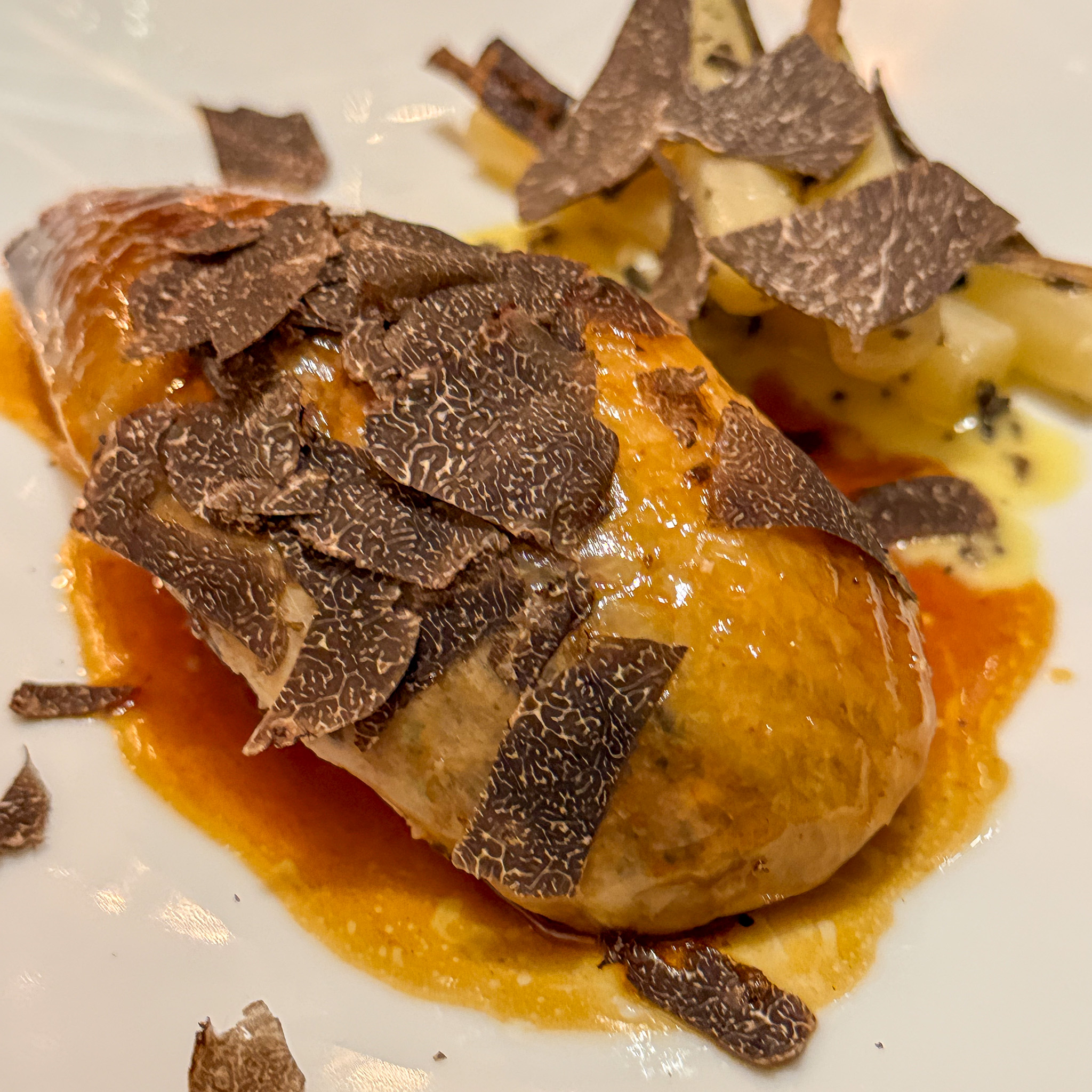 Bresse chicken rubbed with truffle butter at L'Ambroisie restaurant in Paris | PARIS BY MOUTH Bresse chicken rubbed with truffle butter at L'Ambroisie restaurant in Paris France