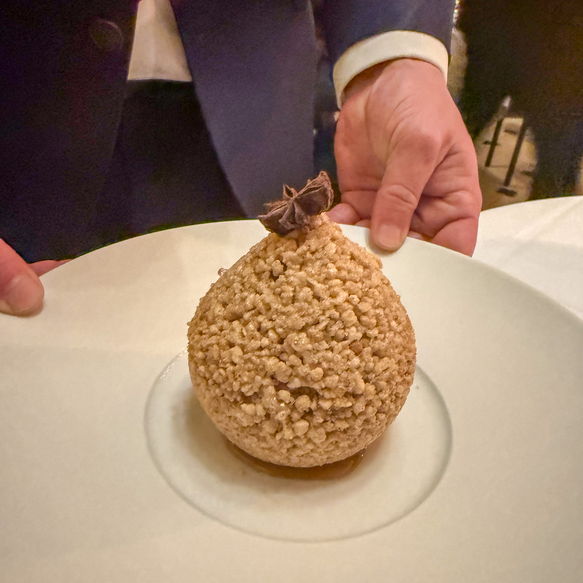 Pear in a spiced sugar crust at L'Ambroisie restaurant in Paris | PARIS BY MOUTH Pear in a spiced sugar crust at L'Ambroisie restaurant in Paris