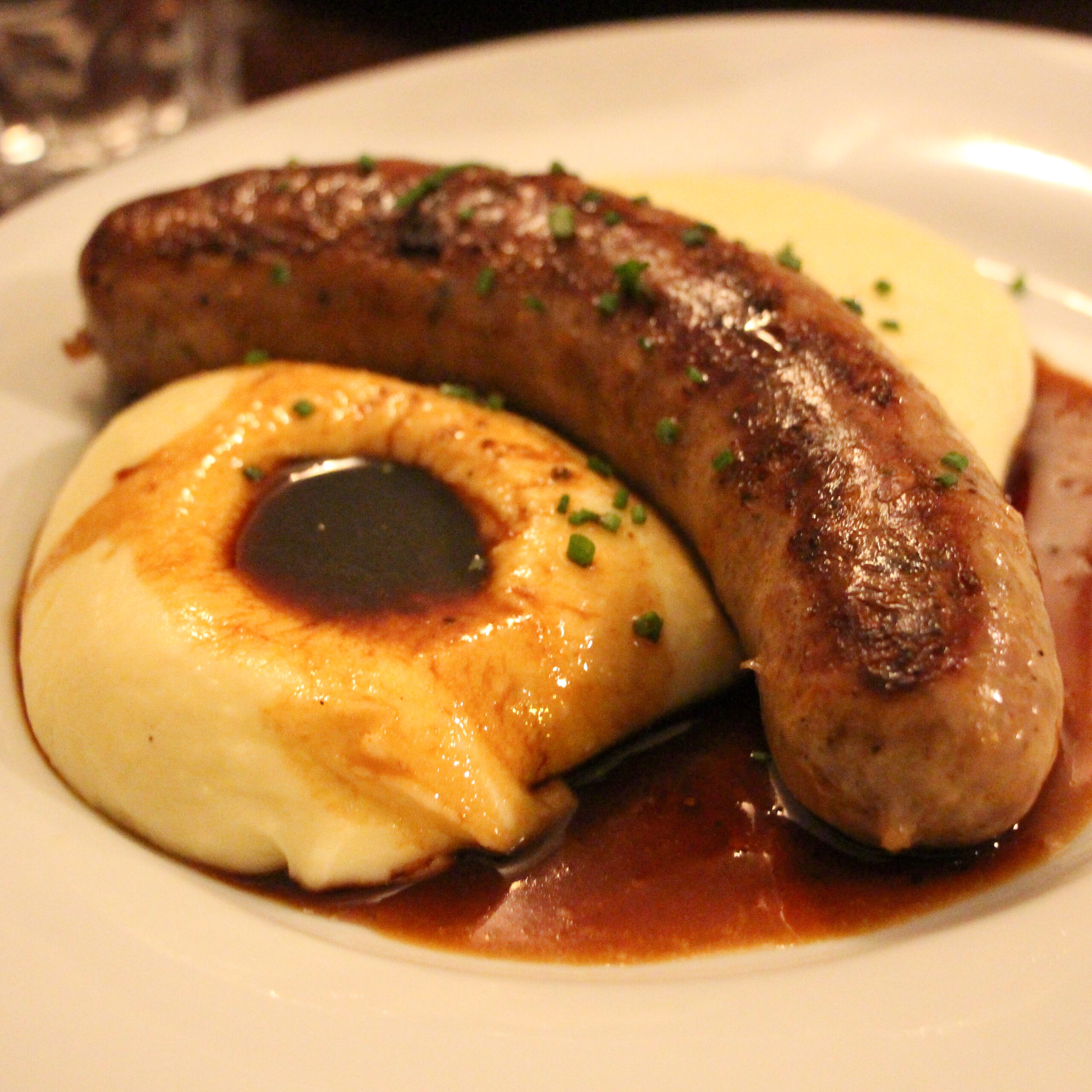 Saucisse puree (sausage and mashed potatoes) at Les Arlots bistro in Paris (photo Emily Monaco) | PARIS BY MOUTH