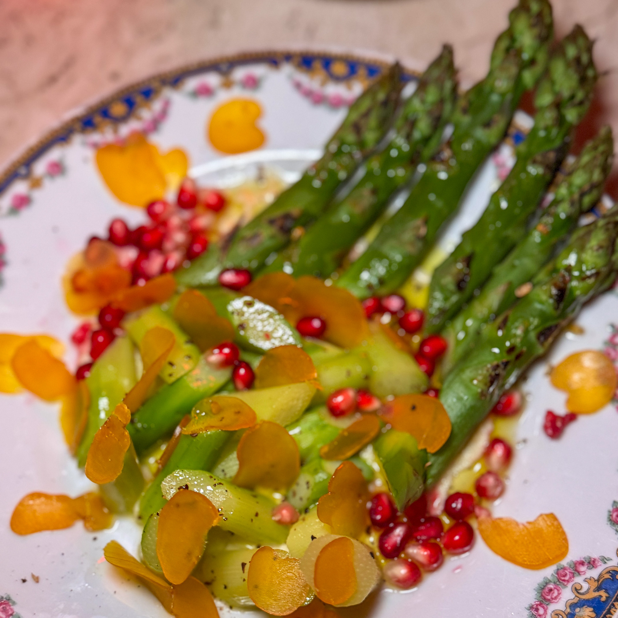 Asparagus with bottarga at Augustin Marchand d'Vins wine bar in Saint-Germain, Paris