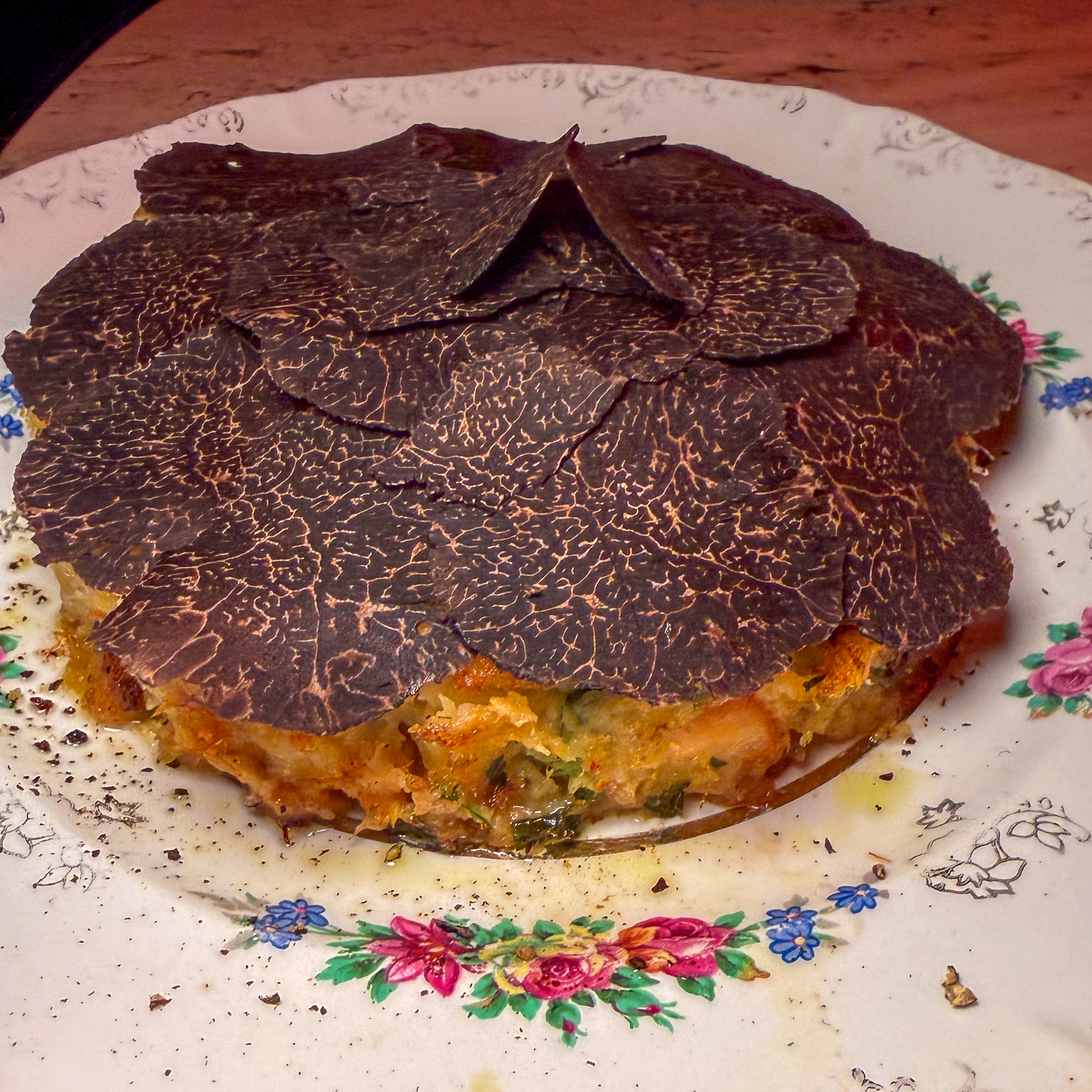 Haddock with truffles at Augustin Marchand d'Vins wine bar in Saint-Germain, Paris