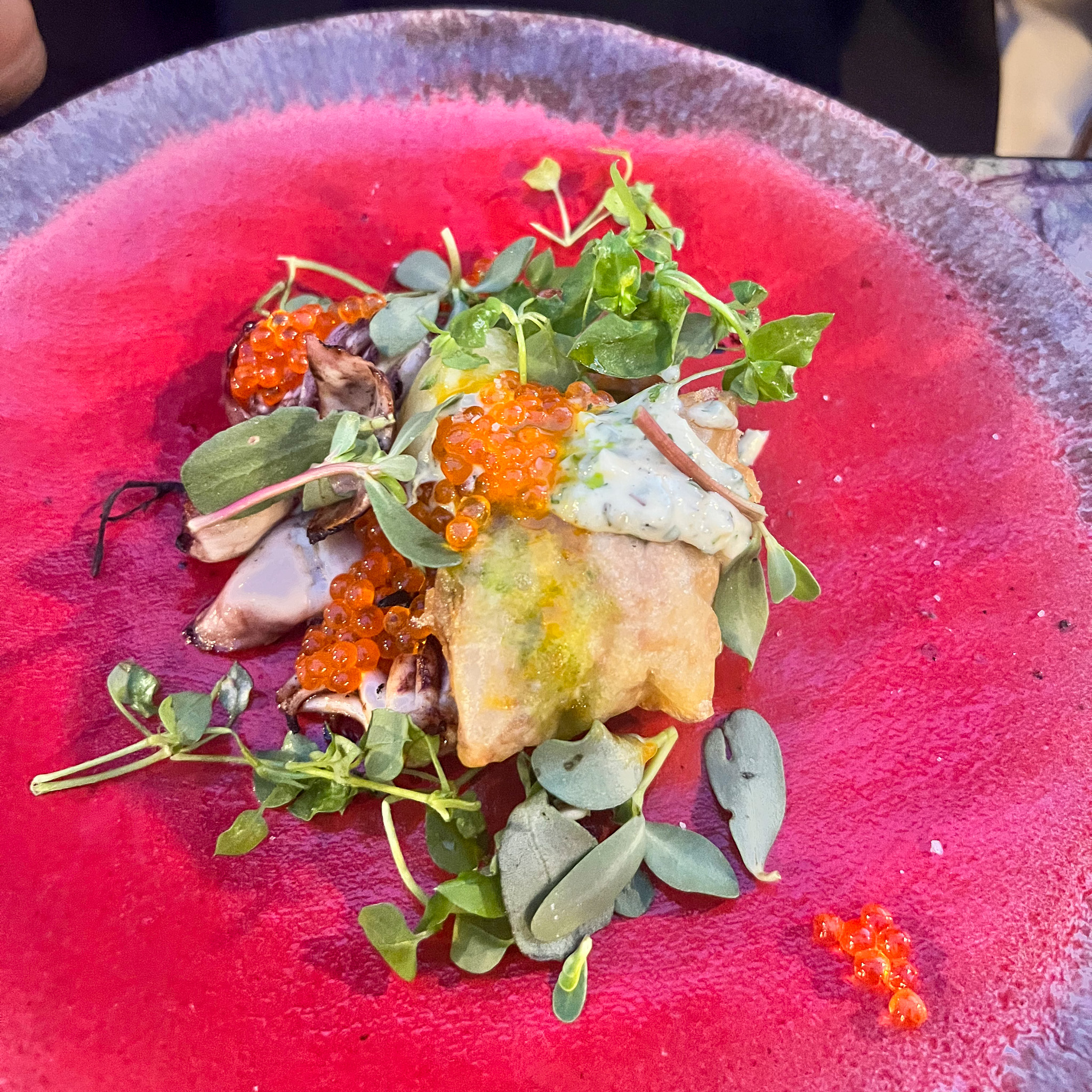 veal brain tempura with squid and sauce gribiche at Acte II restaurant in Paris