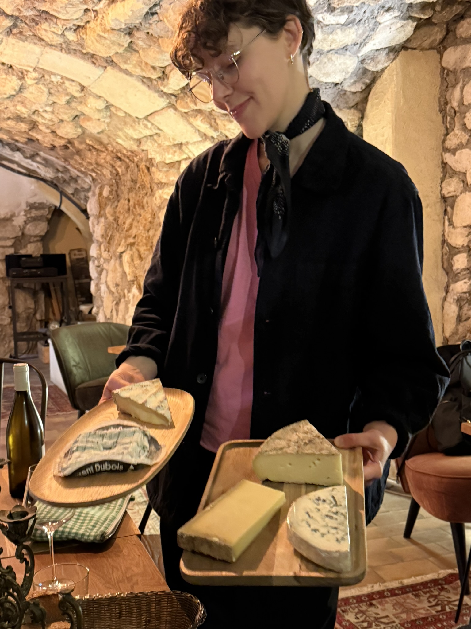 Tasting French cheese in a historic wine cellar on the Paris by Mouth South Marais food tour, Paris