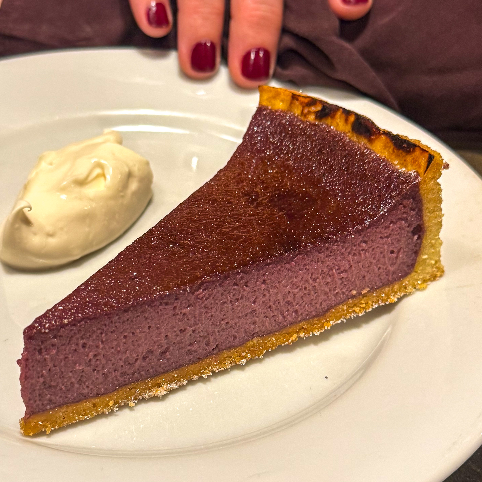  Blackcurrant brûlée tart with crème crue, Quedubon, 19th arrondissement, Paris