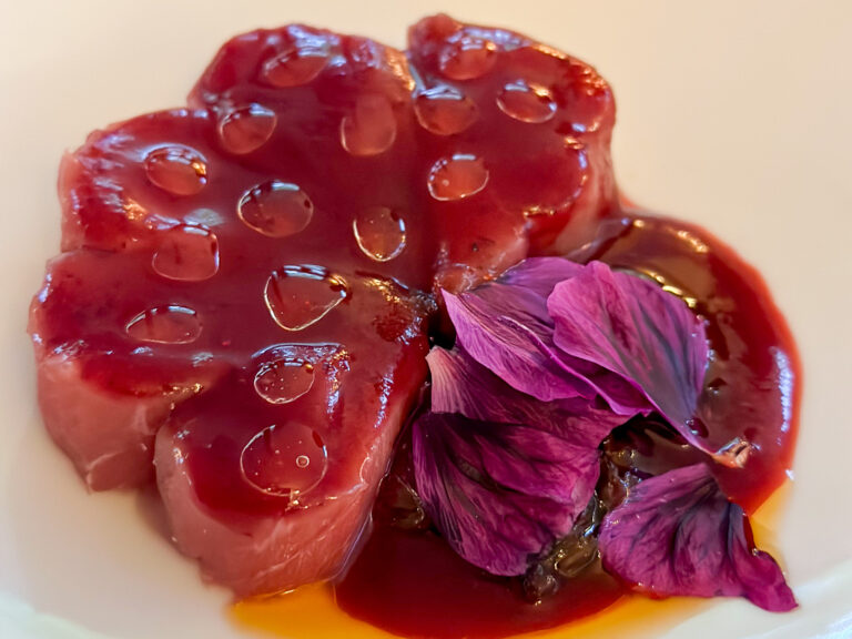 Bonite with cherries and chili jam Dandelion restaurant in Paris