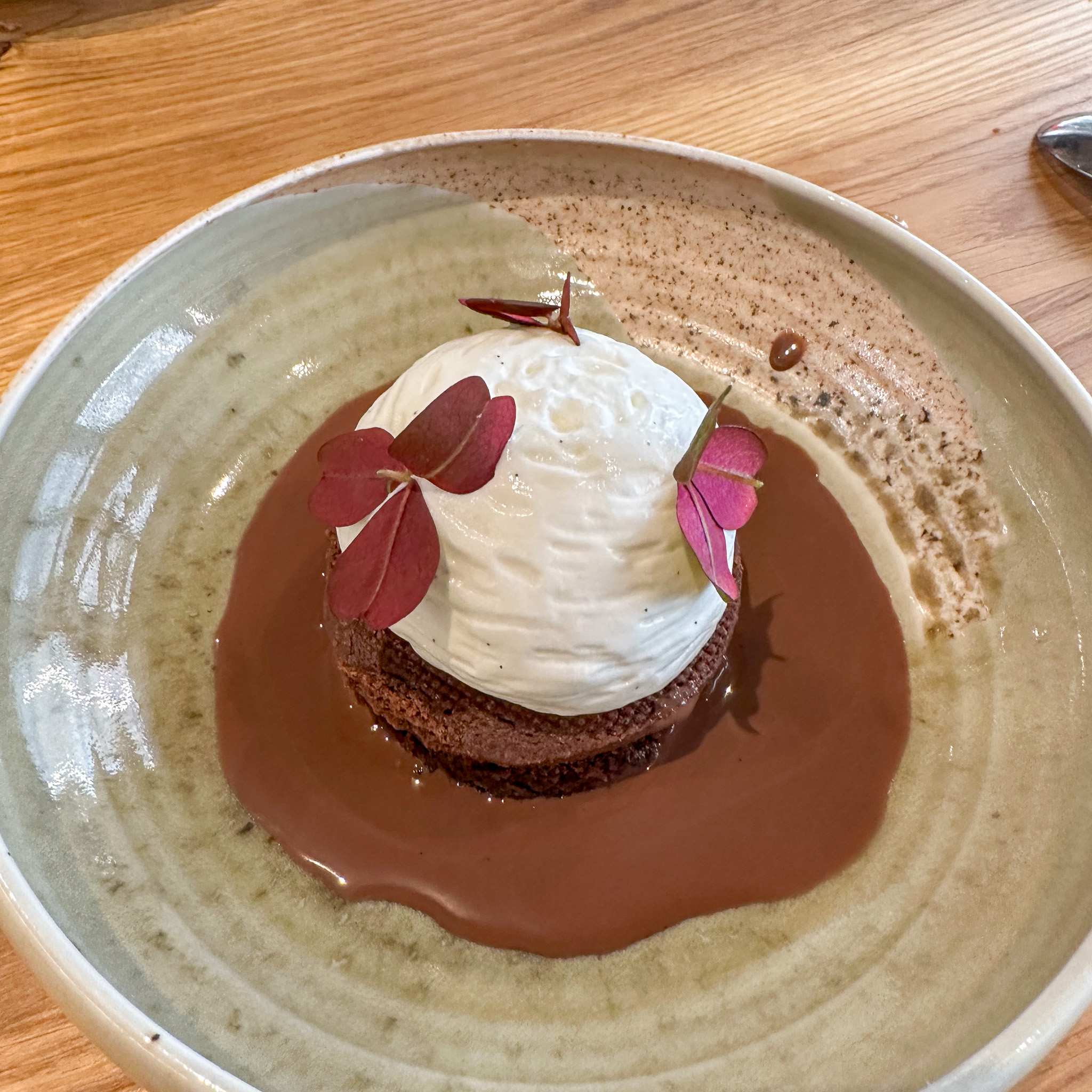 Chocolate and marigold dessert at Aldehyde restaurant in the Marais in Paris