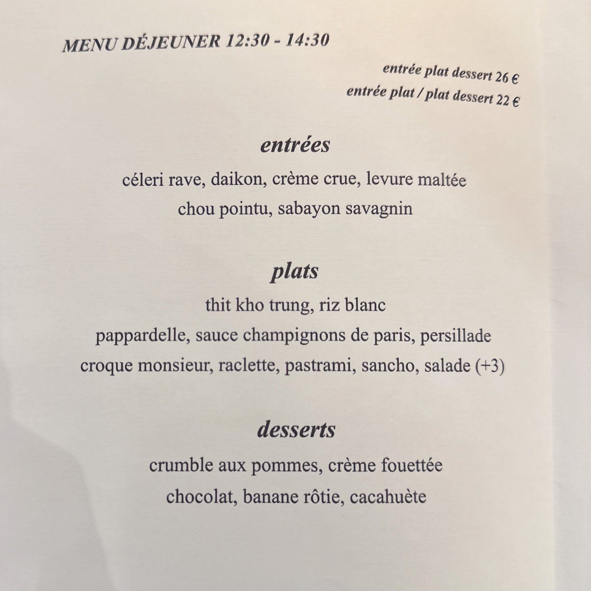 IMG_9809 | PARIS BY MOUTH Menu at Pluto restaurant in the Marais in Paris