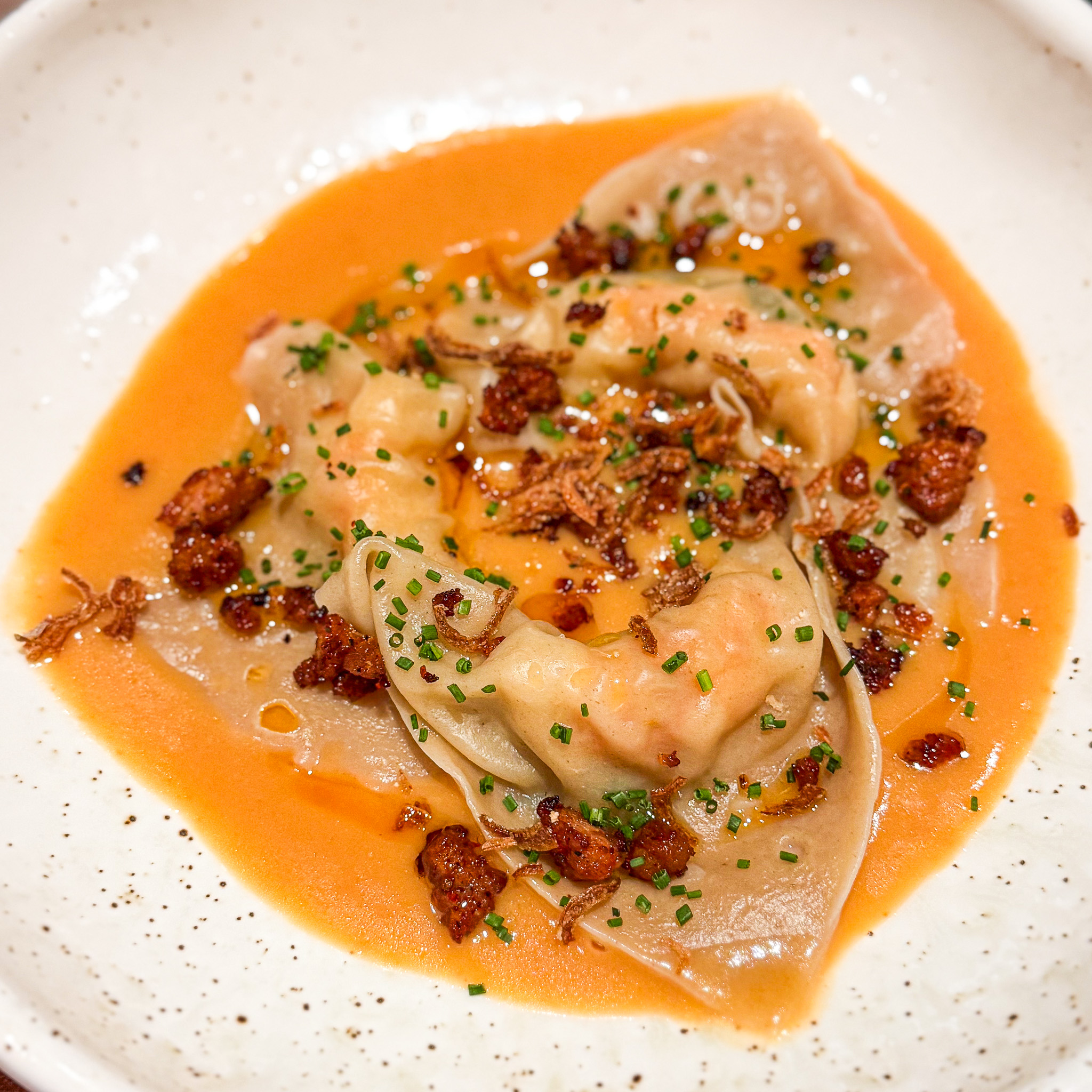 Langoustine ravioli at Mischief restaurant in the Marais in Paris