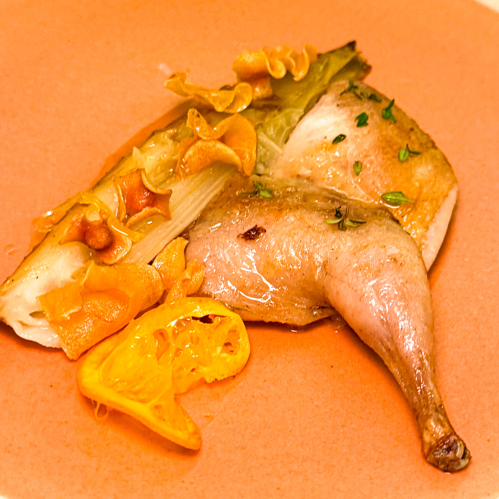 Quail with confit orange and caramelized endive at Cypsèle, Paris 4th