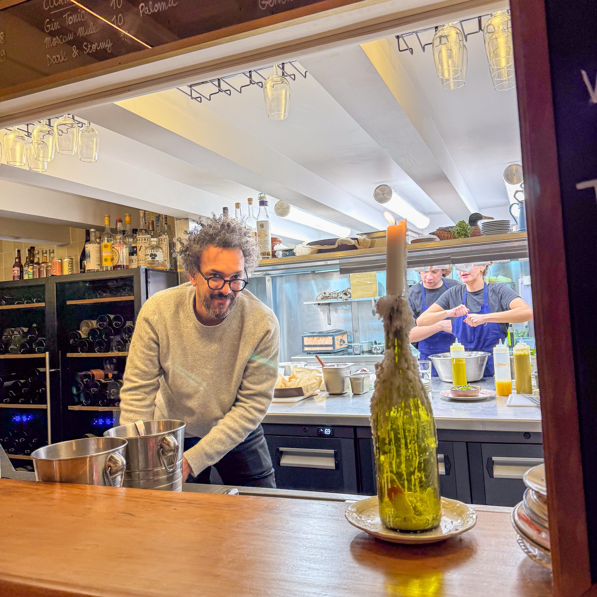 Raman Suzat behind the bar at Canard Sauvage | PARIS BY MOUTH Raman Suzat at Canard Sauvage restaurant, Paris