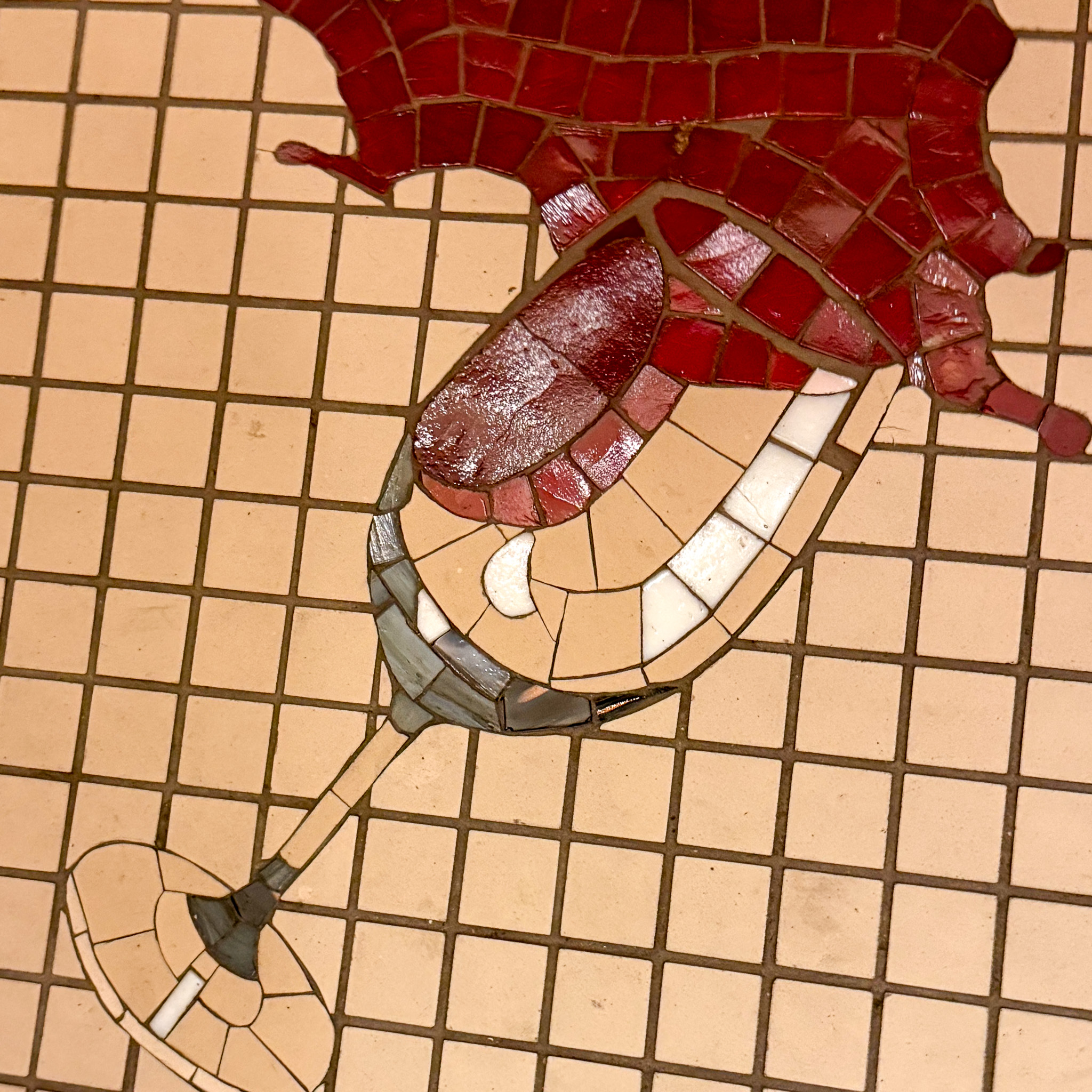 bathroom-mosaic-wineglass-occasion-paris | PARIS BY MOUTH Floor mosaic of a wine glass in the bathroom at Occasion, Paris 10th