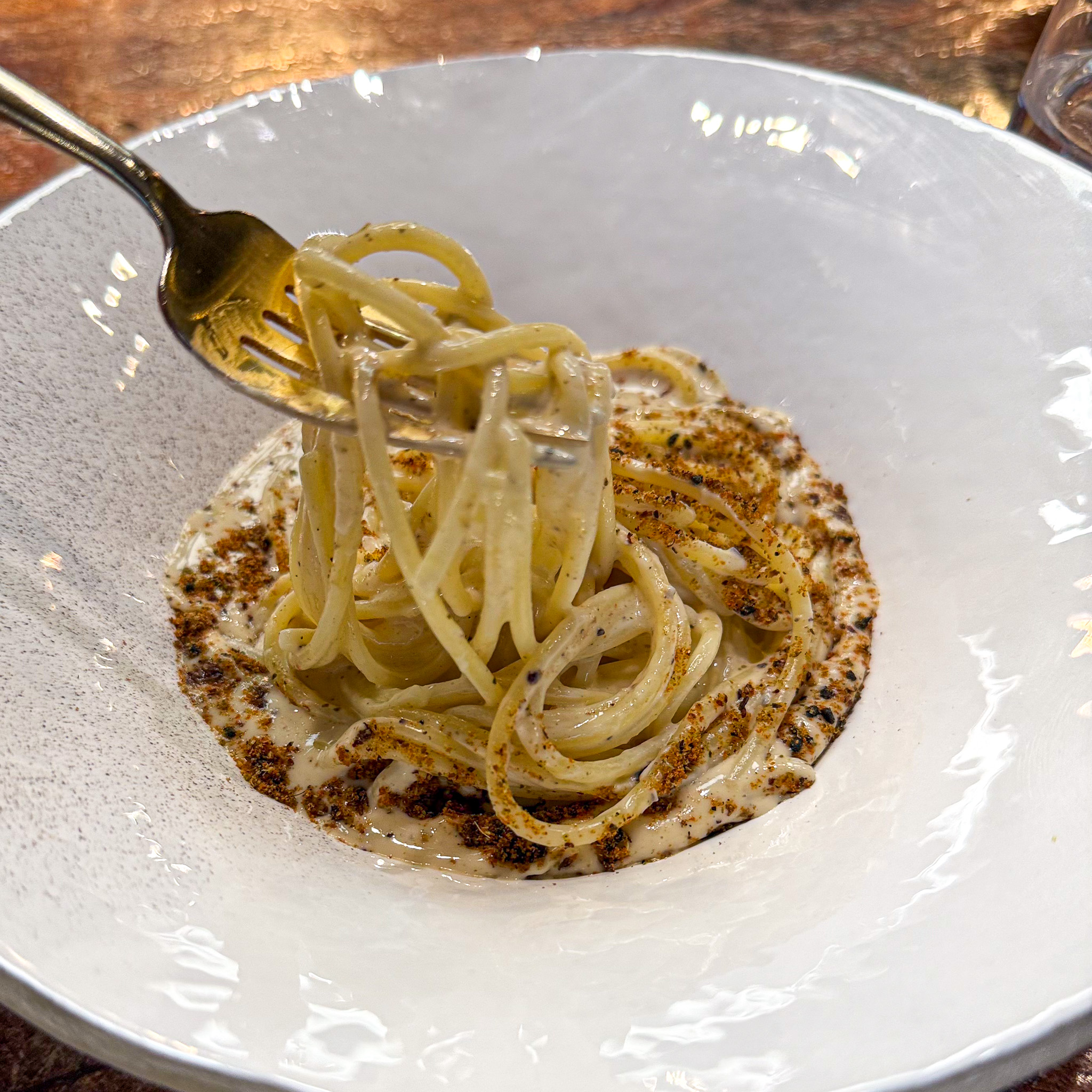 Cacio e pepe with spiced ring at Substance, 16th arrondissement, Paris
