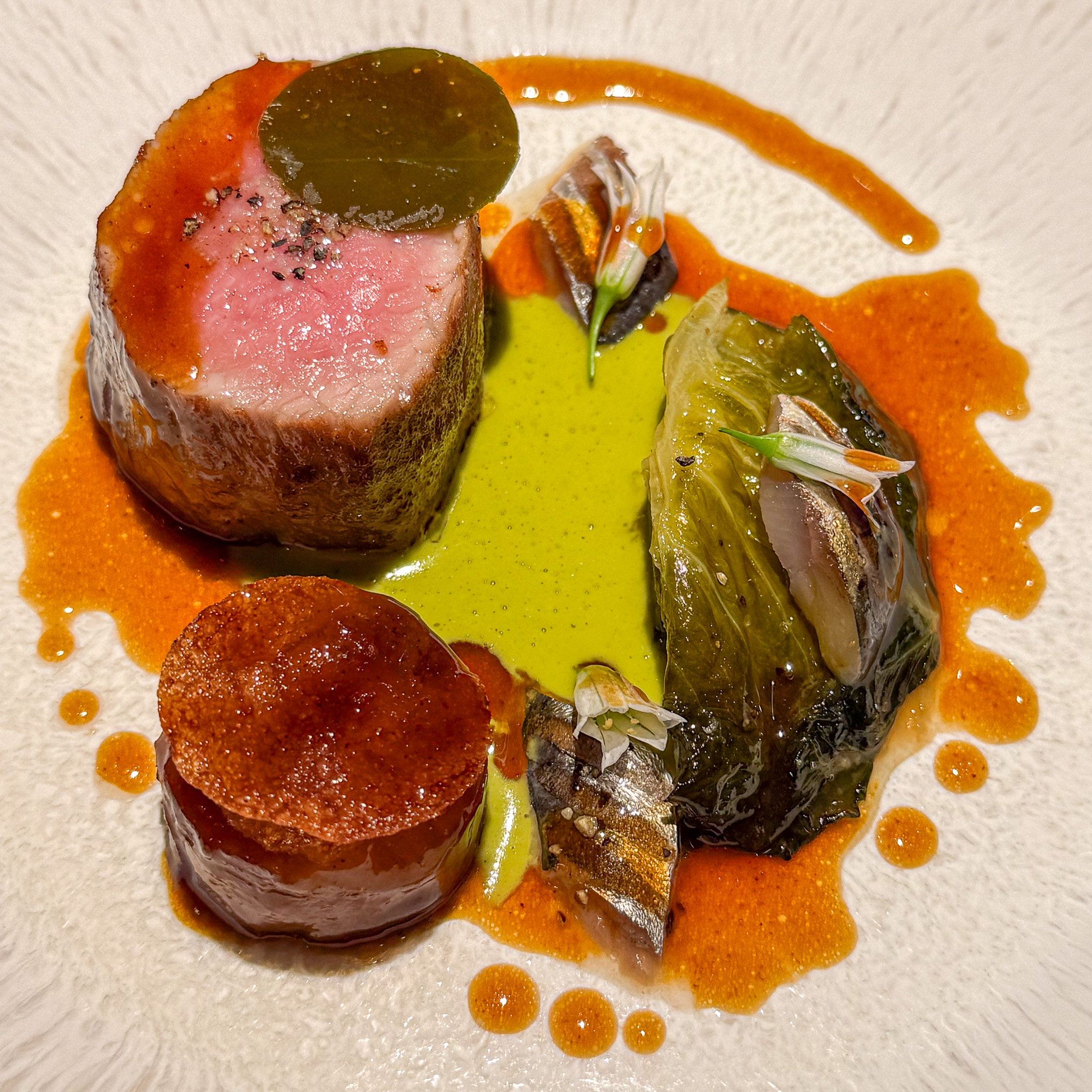 Basque veal fillet and braised cheek with caper leaf butter at Virtus, 12th arrondissement, Paris