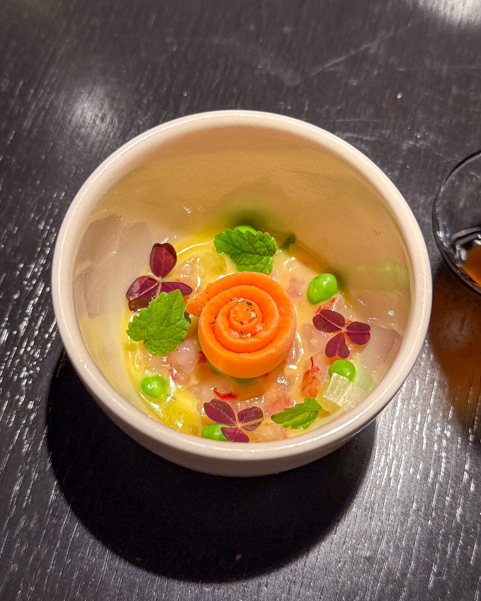 King prawn crudo with coral sorbet and fermented lemon at Virtus, 12th arrondissement, Paris