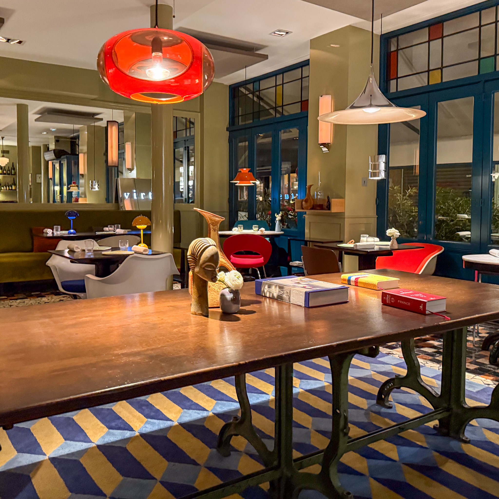 Vintage design objects at Virtus restaurant, Paris