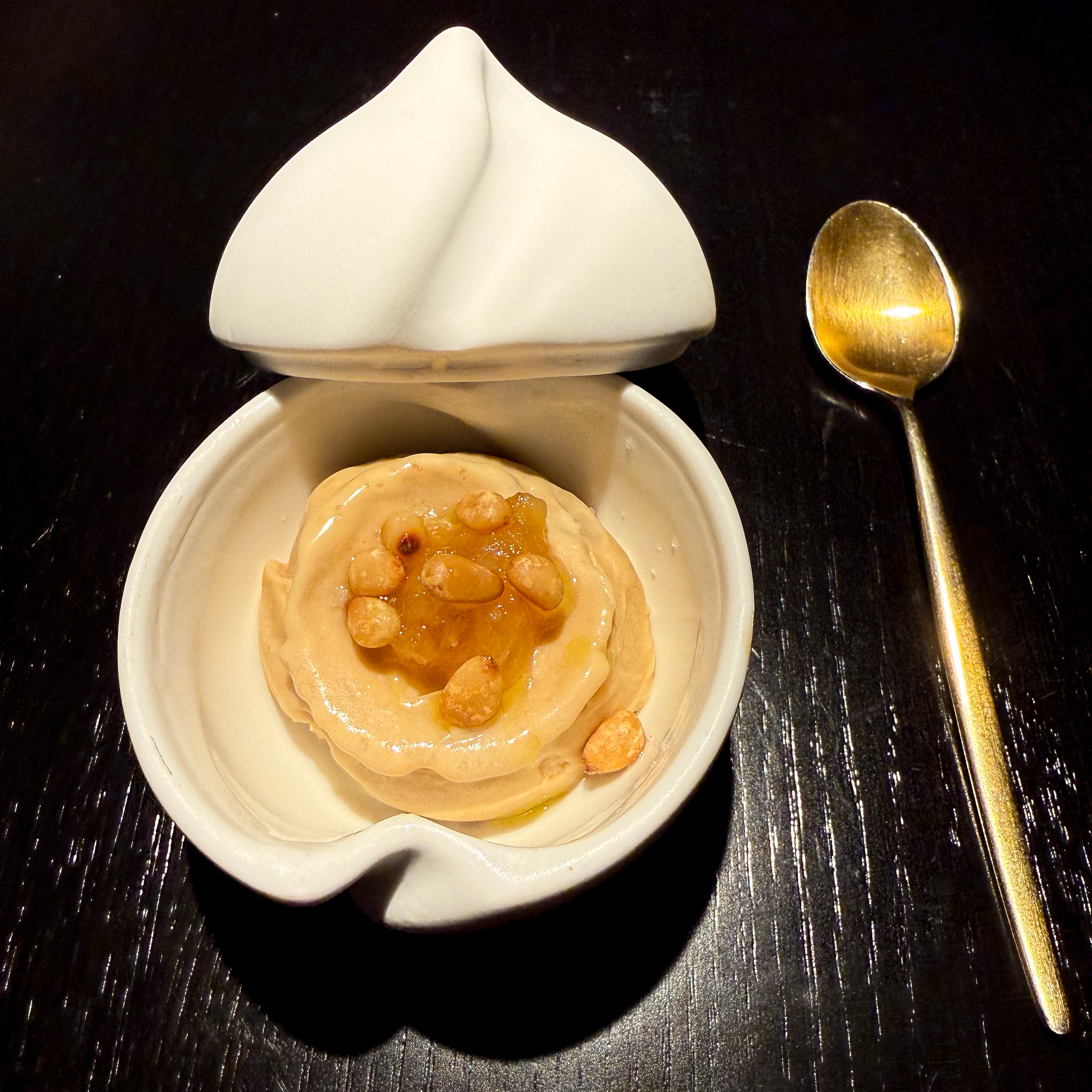 Roasted hazelnut ice cream at Virtus restaurant, Paris