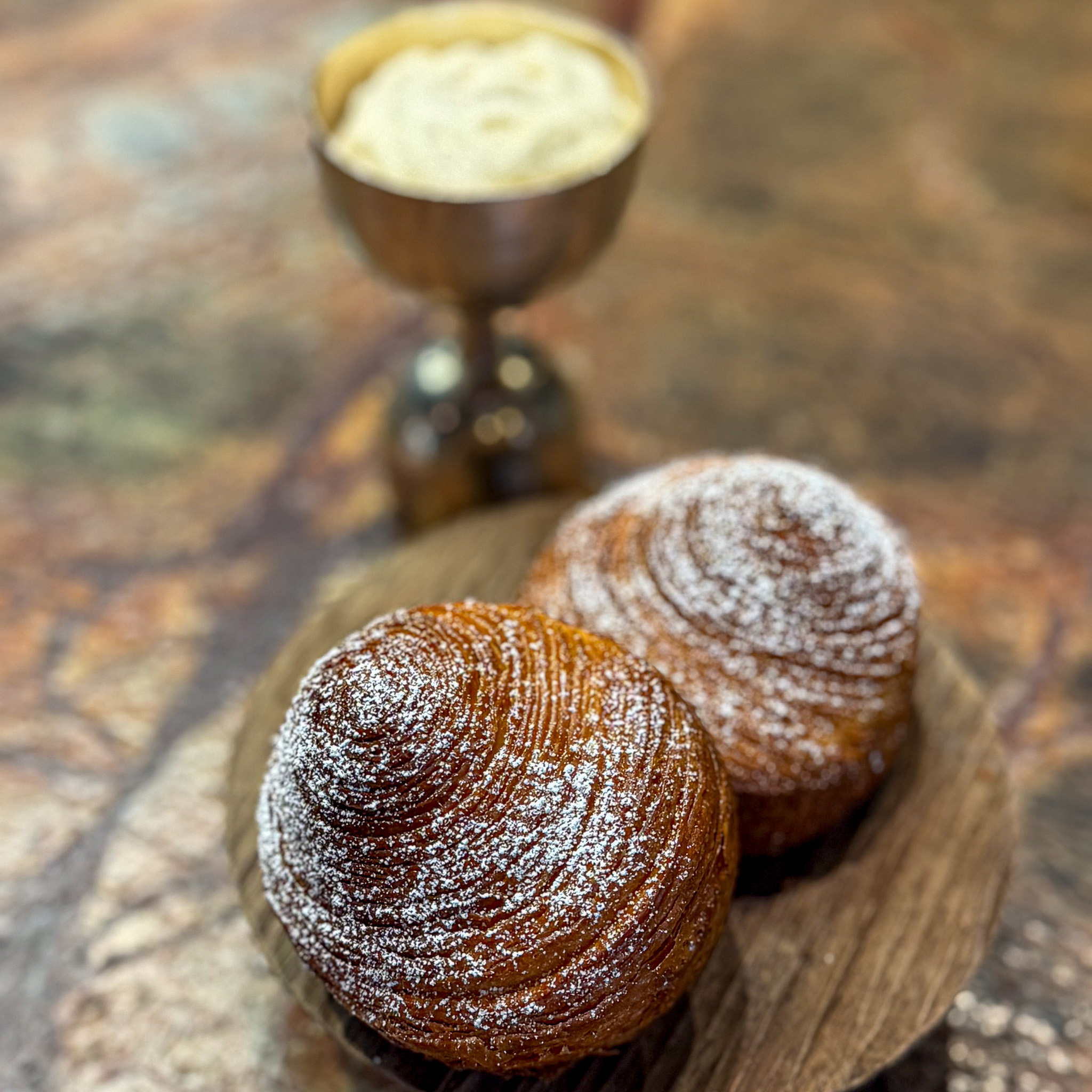 Panettone brioches with zabaglione at Substance restaurant, 16th arrondissement, Paris