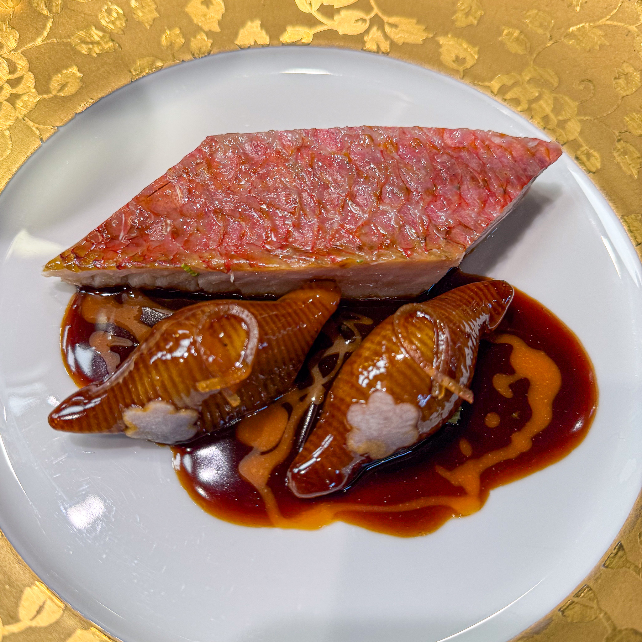 Red mullet with conchiglioni pasta at Substance restaurant, 16th arrondissement, Paris