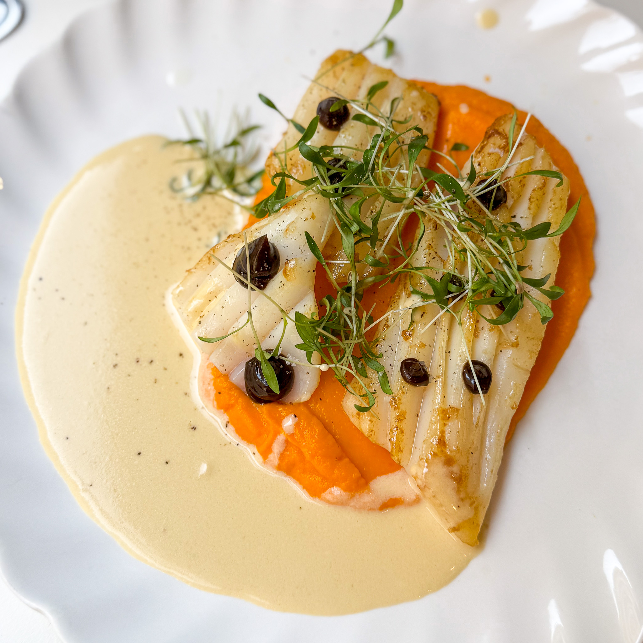 Roasted squid with carrot purée at Argile, 9, Paris