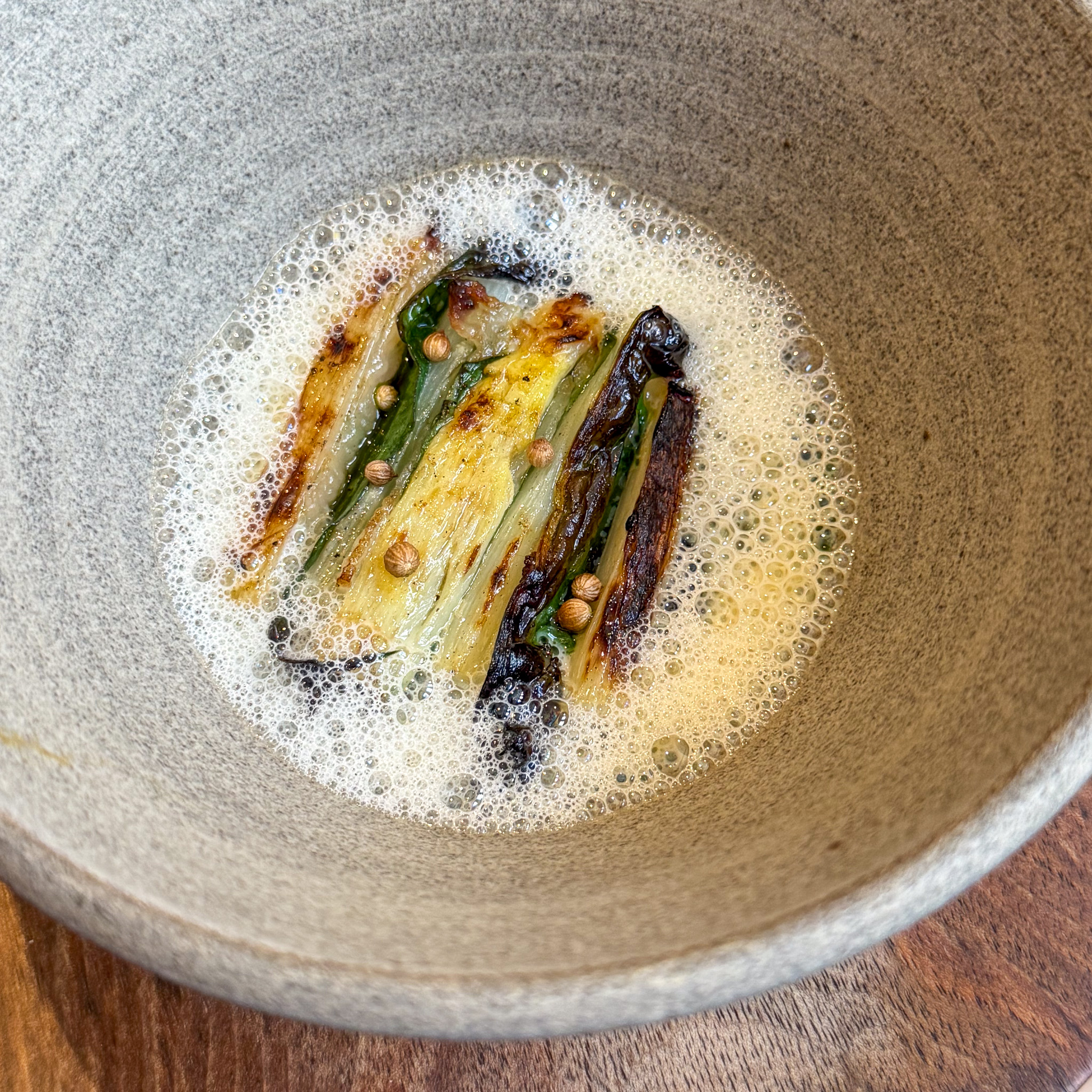 White asparagus with wild garlic at Eme, Marais, Paris
