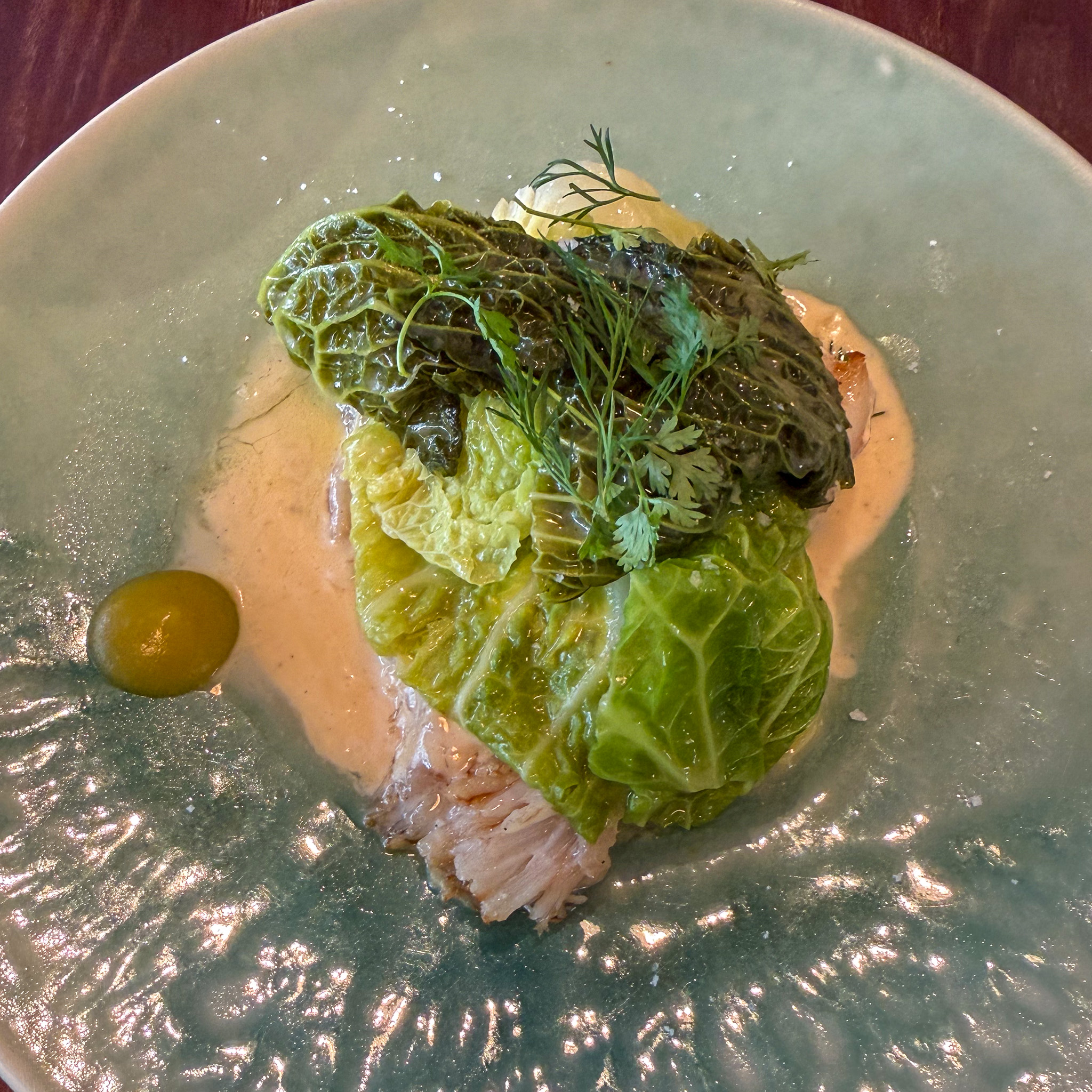 Skate wing with savoy cabbage at Épopée restaurant, Paris 11th