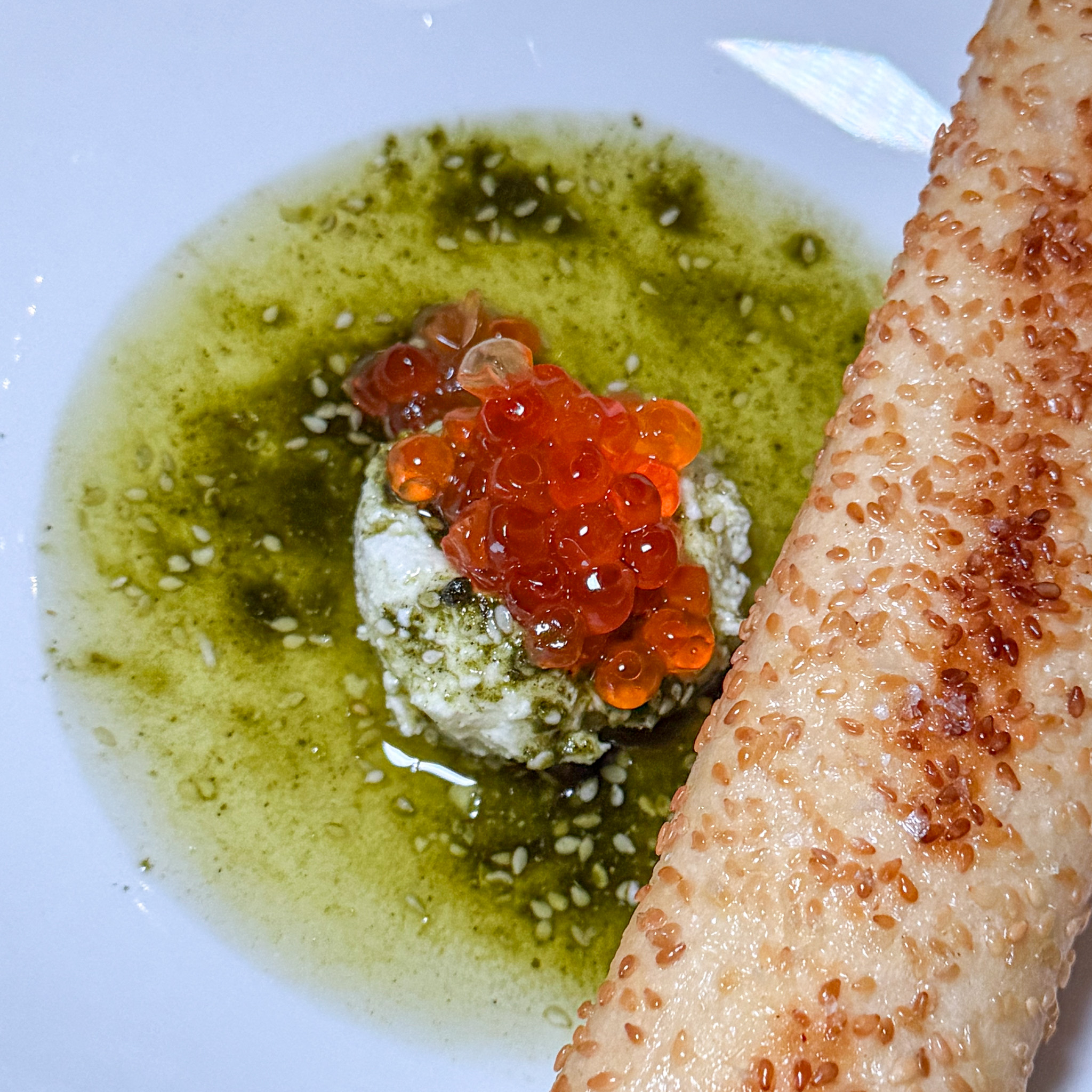 Beygalé de Jérusalem with salmon eggs at Zoutra, Paris 18th arrondissement