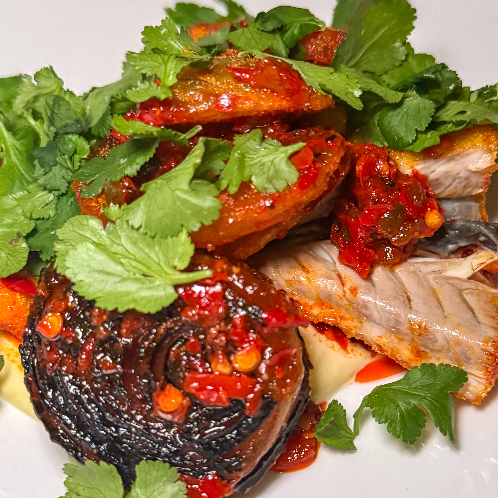 Fish and Chips — sea bass with harissa at Zoutra, Montmartre Paris