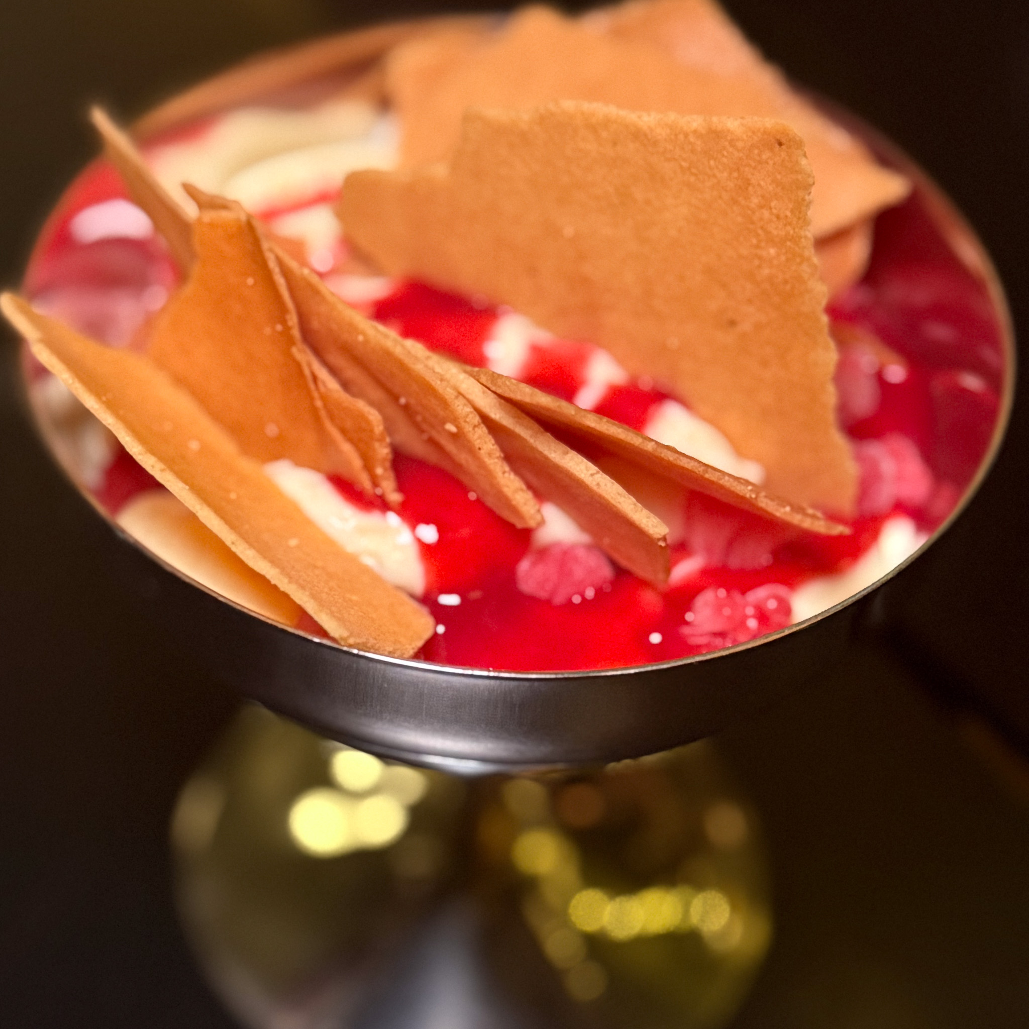 Lay-Moon dessert with raspberries at Zoutra, Montmartre Paris