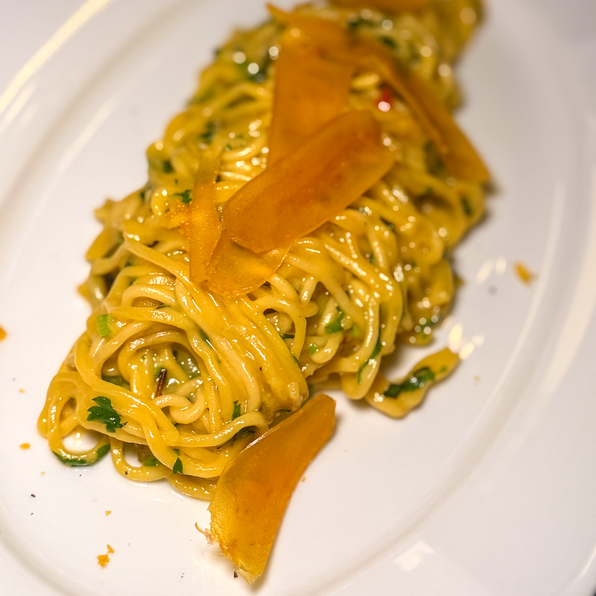 PastaTanni with saffron and bottarga at Zoutra, Montmartre Paris
