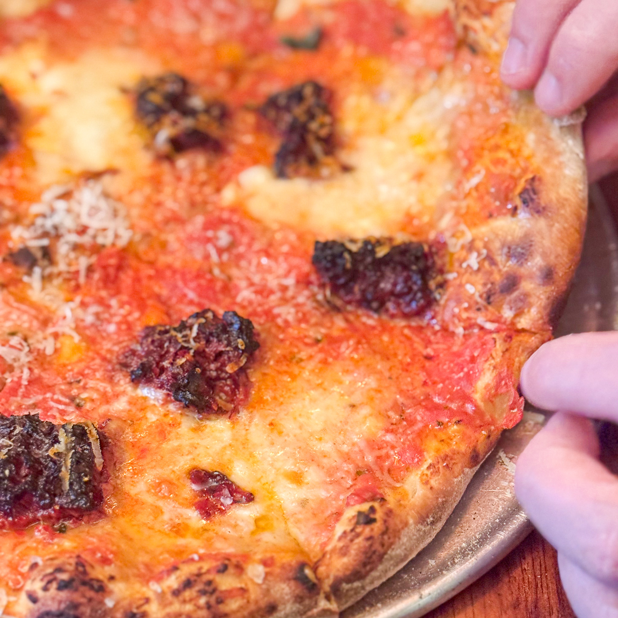 N'duja pizza with Calabrian 'nduja and buffalo mozzarella at Acid Lactic, 11th arrondissement, Paris