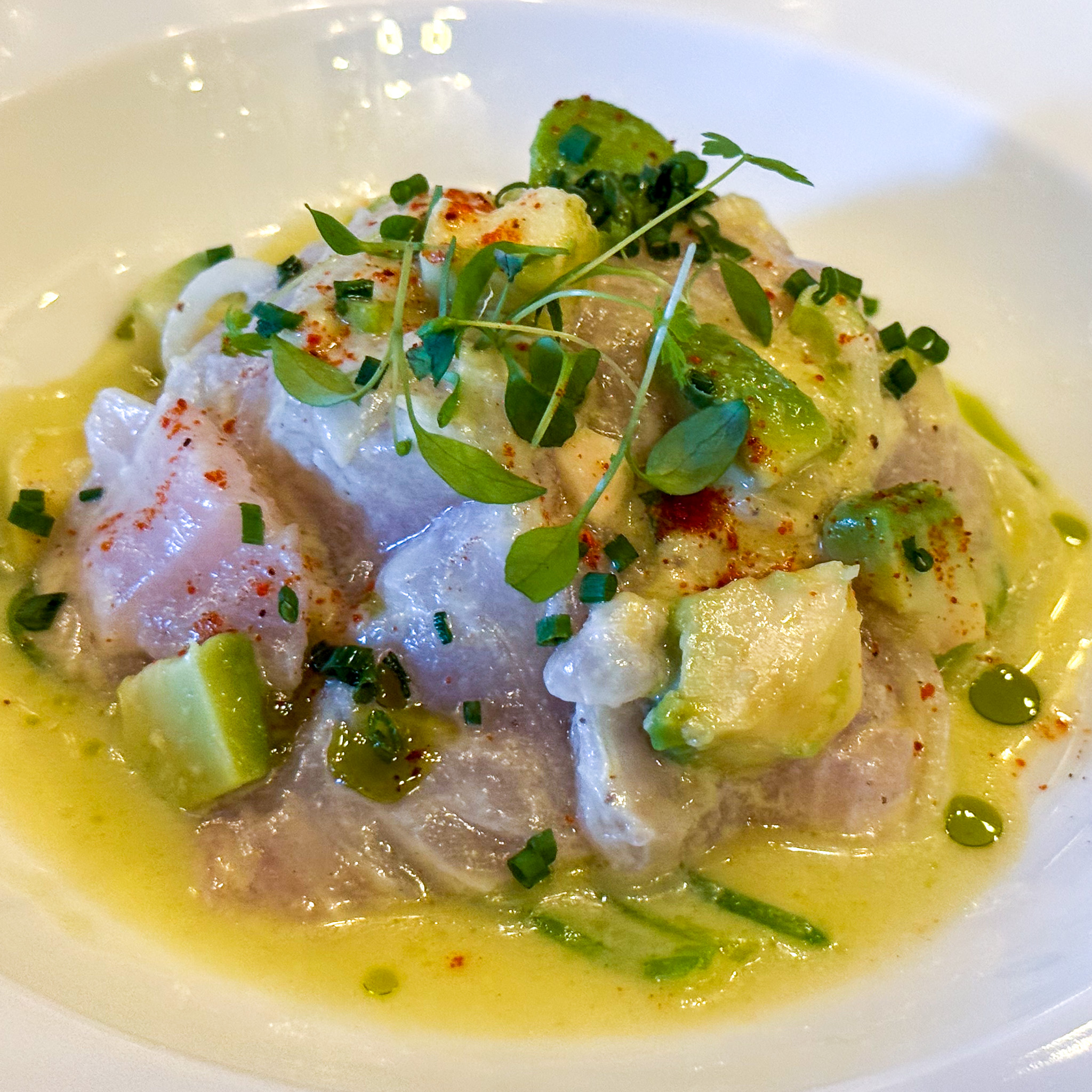 dorade-le-grand-vefour-restaurant-paris | PARIS BY MOUTH Marinated dorade in a coconut-heavy sauce, a starter at Le Grand Véfour.